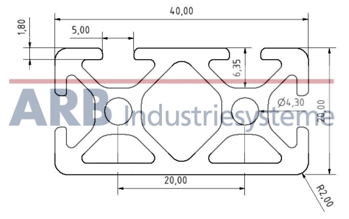 Profil 5 40x20 2N natur (Stange 3m)