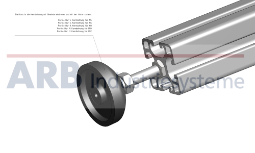 Stellfuß D40, M8x80 grau ähnlich RAL 7042 ZN